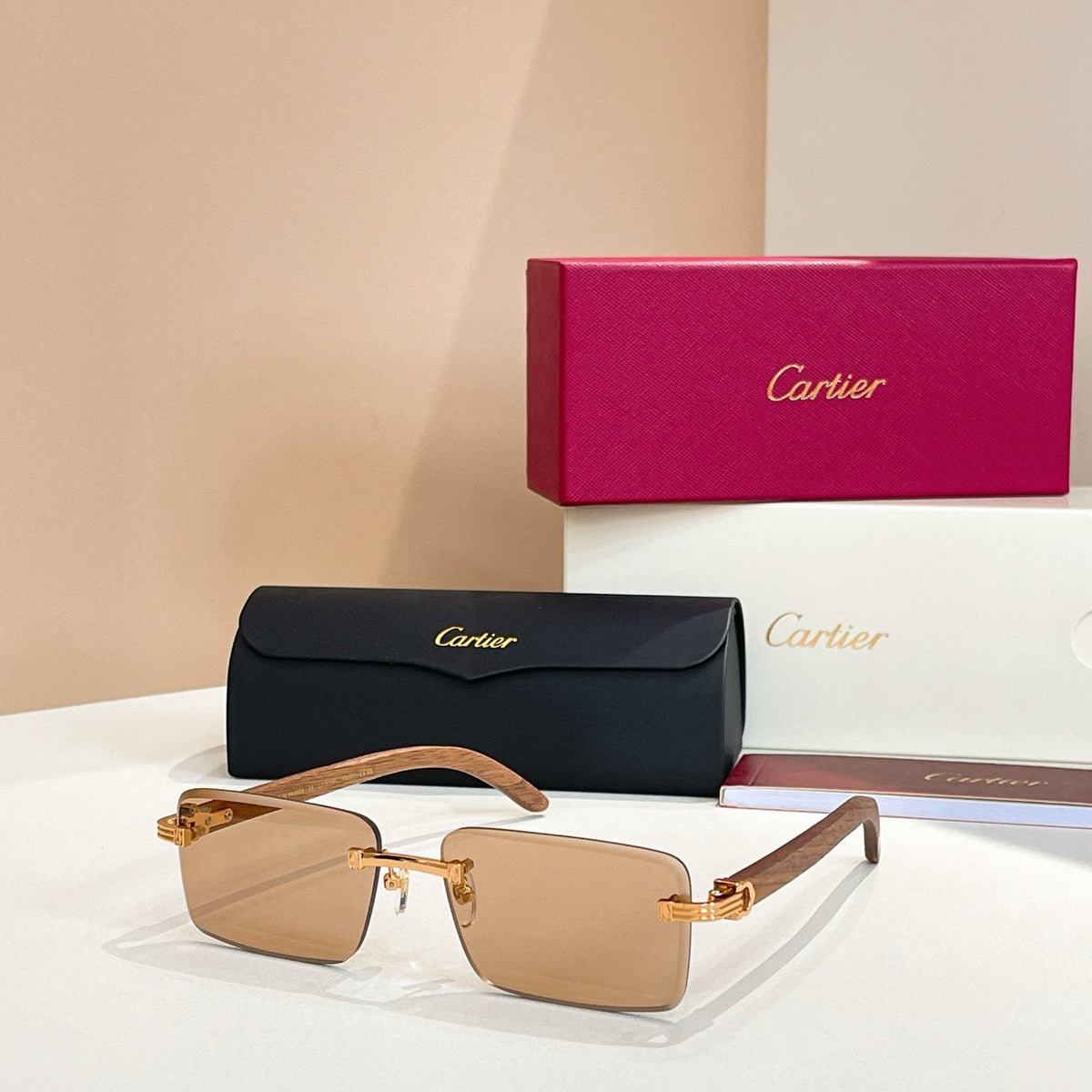 C DE RIMLESS RECTANGULAR FRAME SUNGLASSES CT0619S IN METAL AND WOODEN