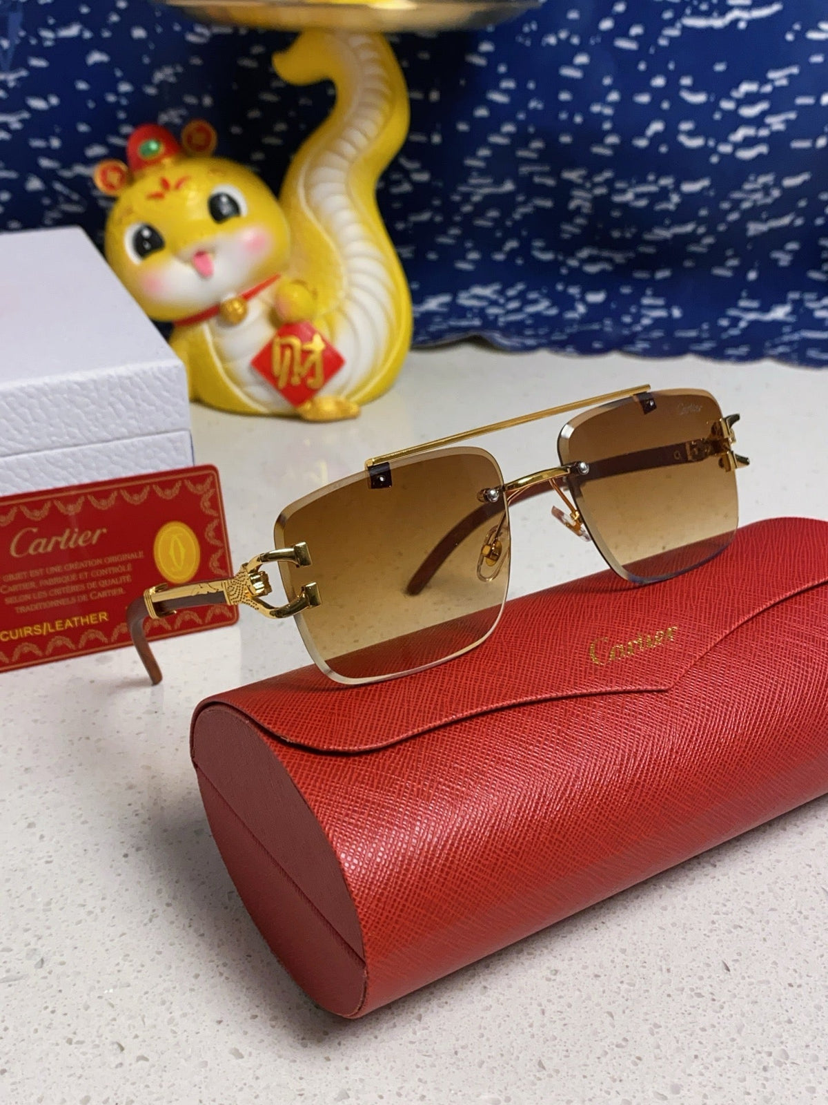 C DE SQUARE FRAME SUNGLASSES 522656 IN METAL AND WOODEN