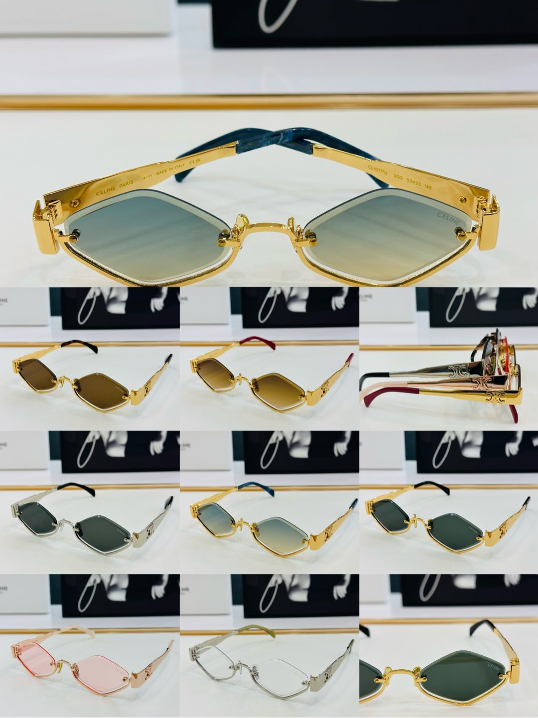CELINE TRIOMPHE SEMI-RIMLESS SUNGLASS CL42117U IN METAL OCTAGON LENSES