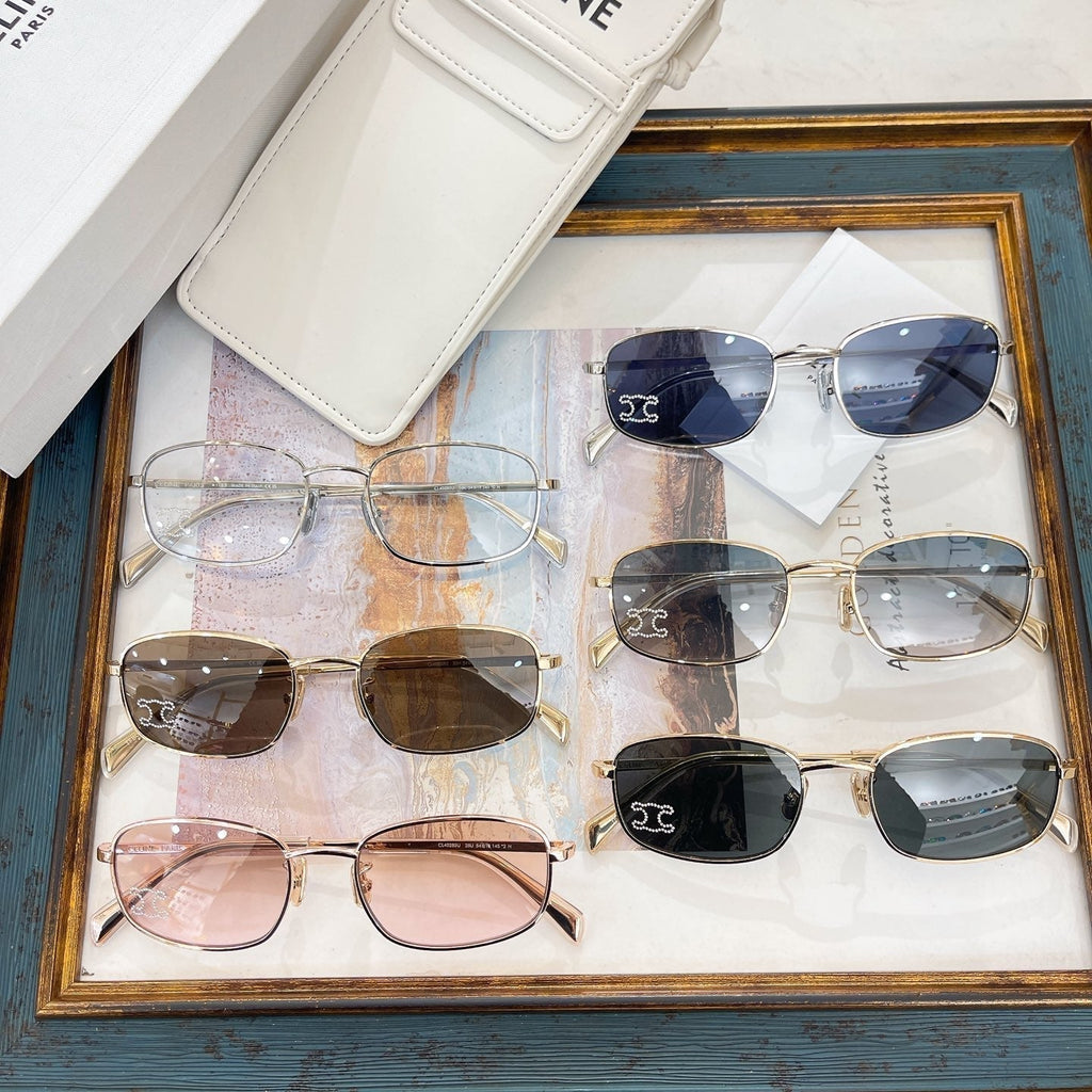 CELINE TRIOMPHE RHINESTONE SUNGLASS CL40285U IN METAL WITH CRYSTALS