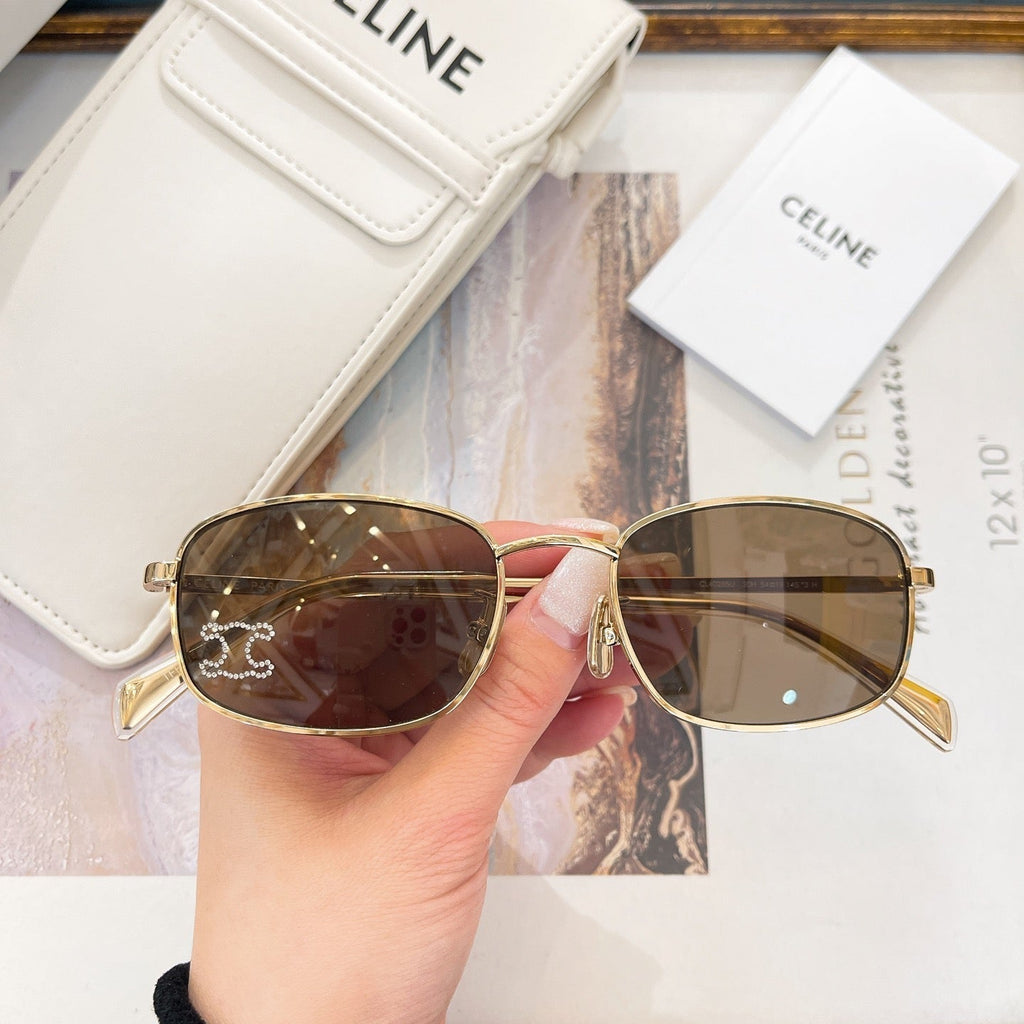 CELINE TRIOMPHE RHINESTONE SUNGLASS CL40285U IN METAL WITH CRYSTALS