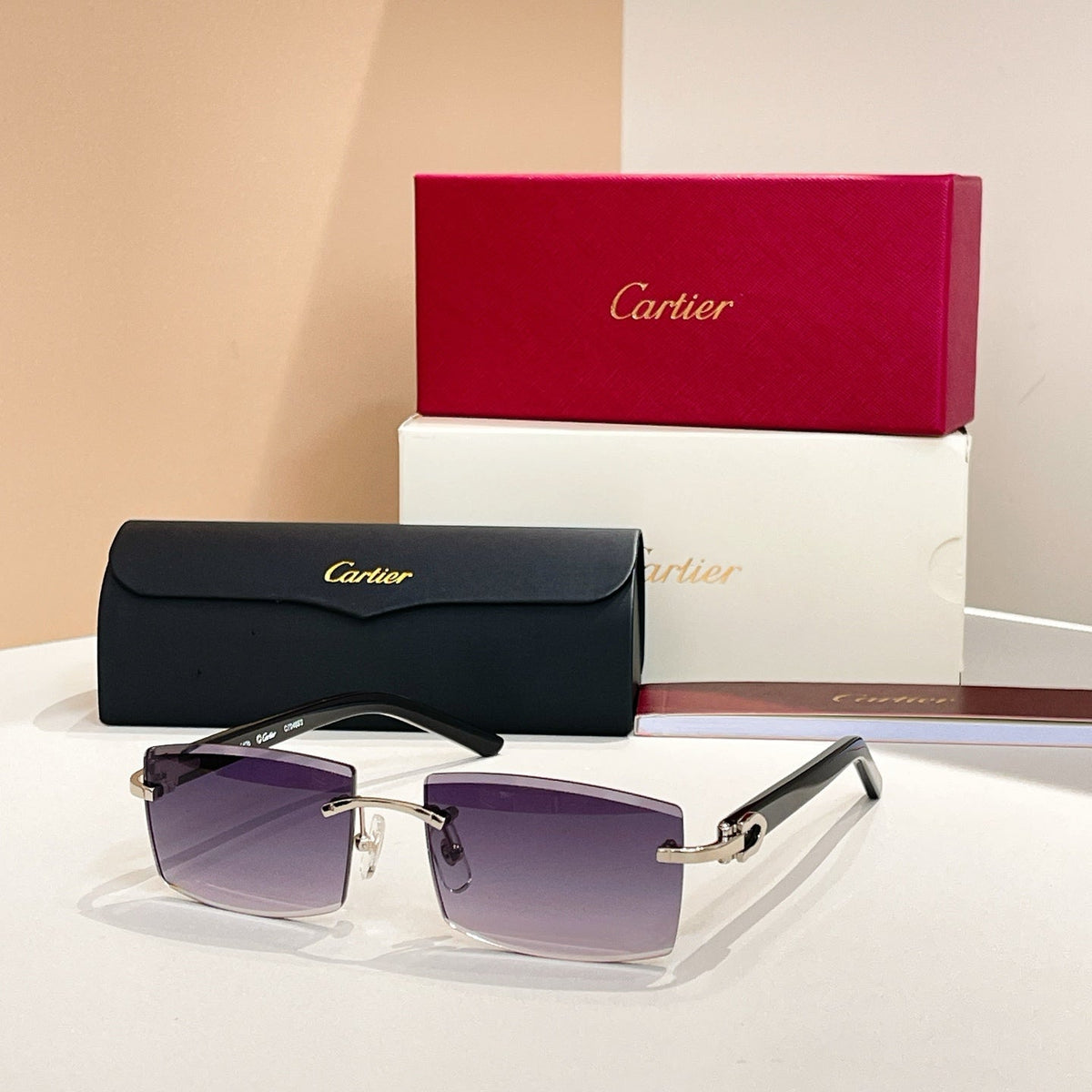 C DE RIMLESS RECTANGULAR FRAME SUNGLASSES  571828 IN METAL