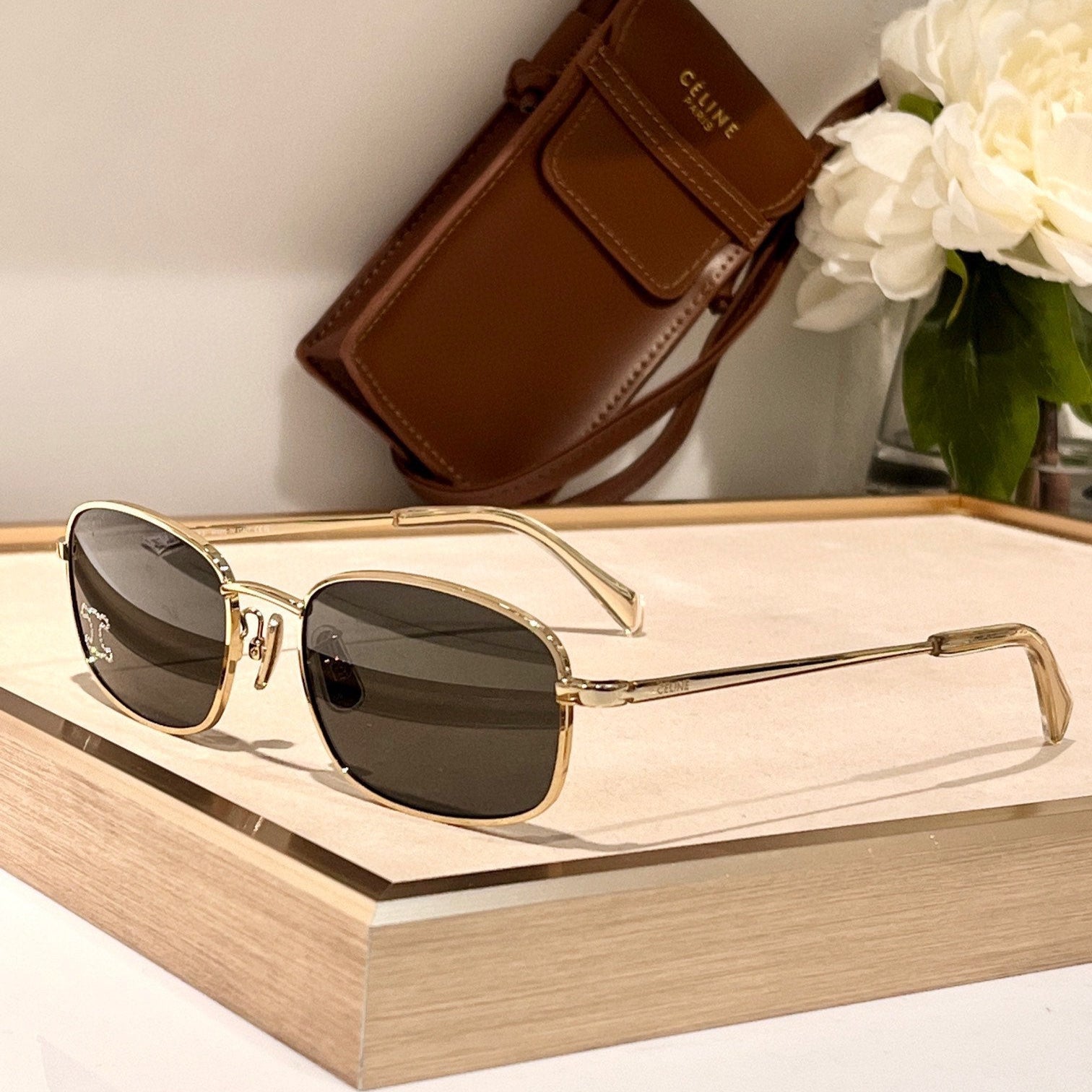 CELINE TRIOMPHE RHINESTONE SUNGLASS CL40285U IN METAL WITH CRYSTALS