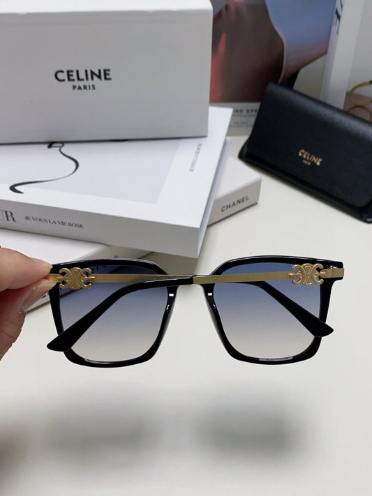 CELINE TRIOMPHE SUNGLASS 497819 IN GOLD METAL BLACK SMOKE LENSES