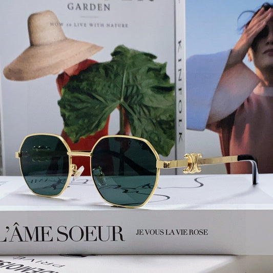 CELINE TRIOMPHE SUNGLASS 497821 IN GOLD METAL DARK TEAL LENSES