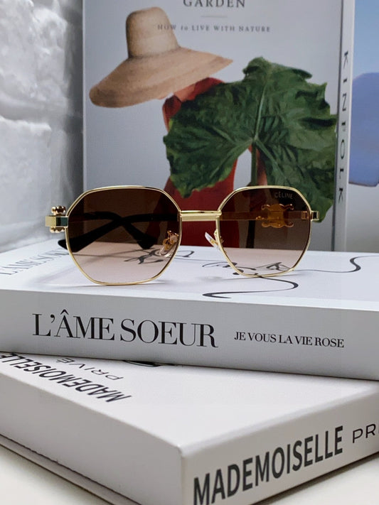 CELINE TRIOMPHE SUNGLASS 497822 IN GOLD METAL BROWN SMOKE LENSES