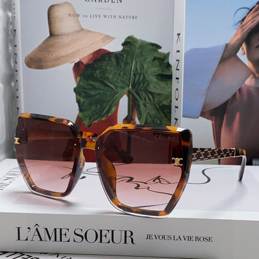 CELINE TRIOMPHE SUNGLASS 497830 IN HAVANA ACETATE EMBOSSED LOGO