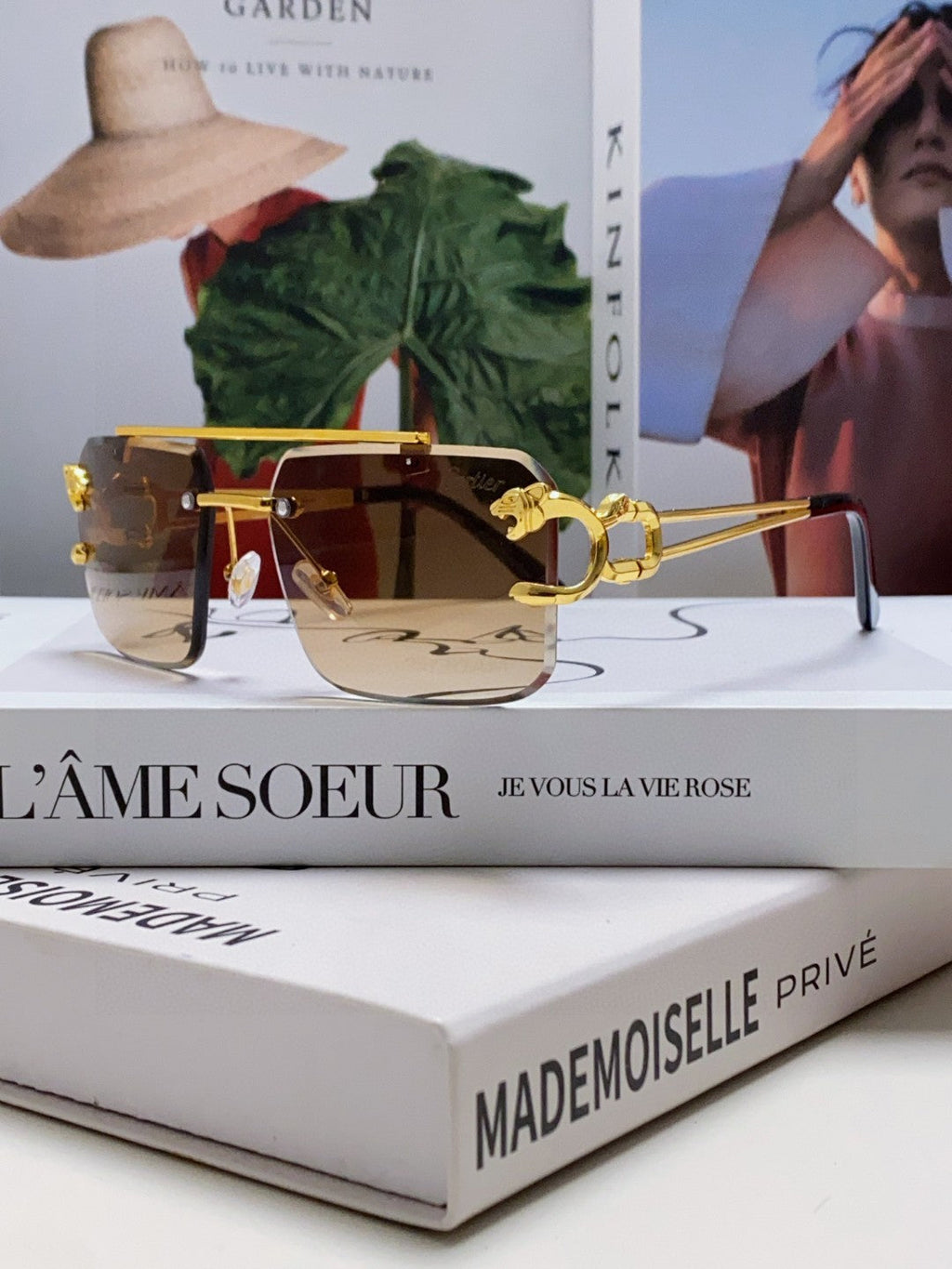 PANTHÈRE RIMLESS RECTANGULAR FRAME SUNGLASSES 543542 IN METAL