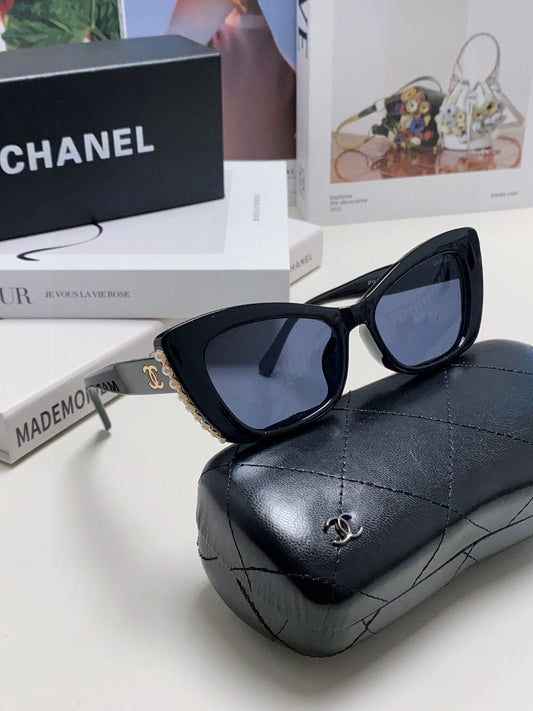 CHANEL CAT EYE SUNGLASSES 632701 IN BLACK ACETATE EMBOSSED PEARL