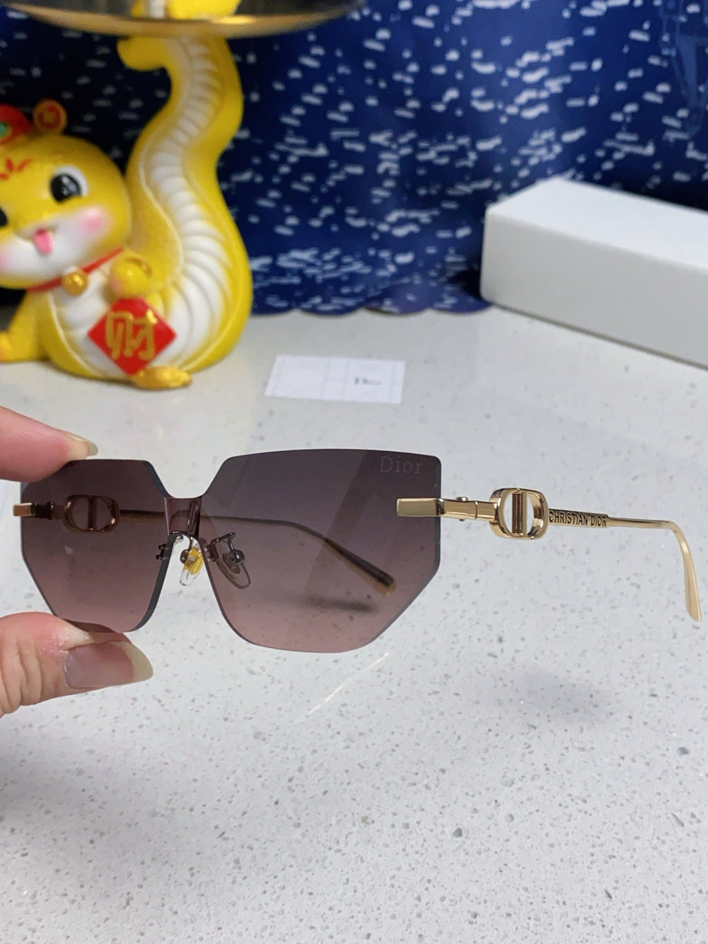 DIOR MONTAIGNE SUNGLASS 563192 IN GOLD METAL BROWN SMOKE LENSES