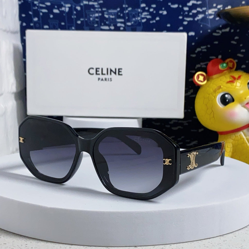 CELINE TRIOMPHE SQUARE SUNGLASS  566743 IN BLACK ACETATE GRADIENT SMOKE LENSES