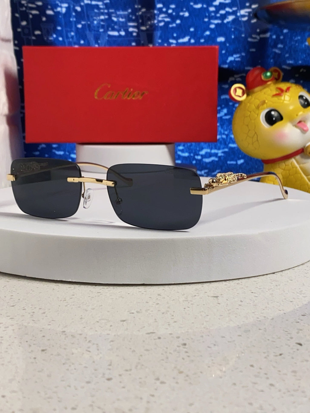 PANTHÈRE RIMLESS RECTANGULAR FRAME SUNGLASSES 531822 IN METAL