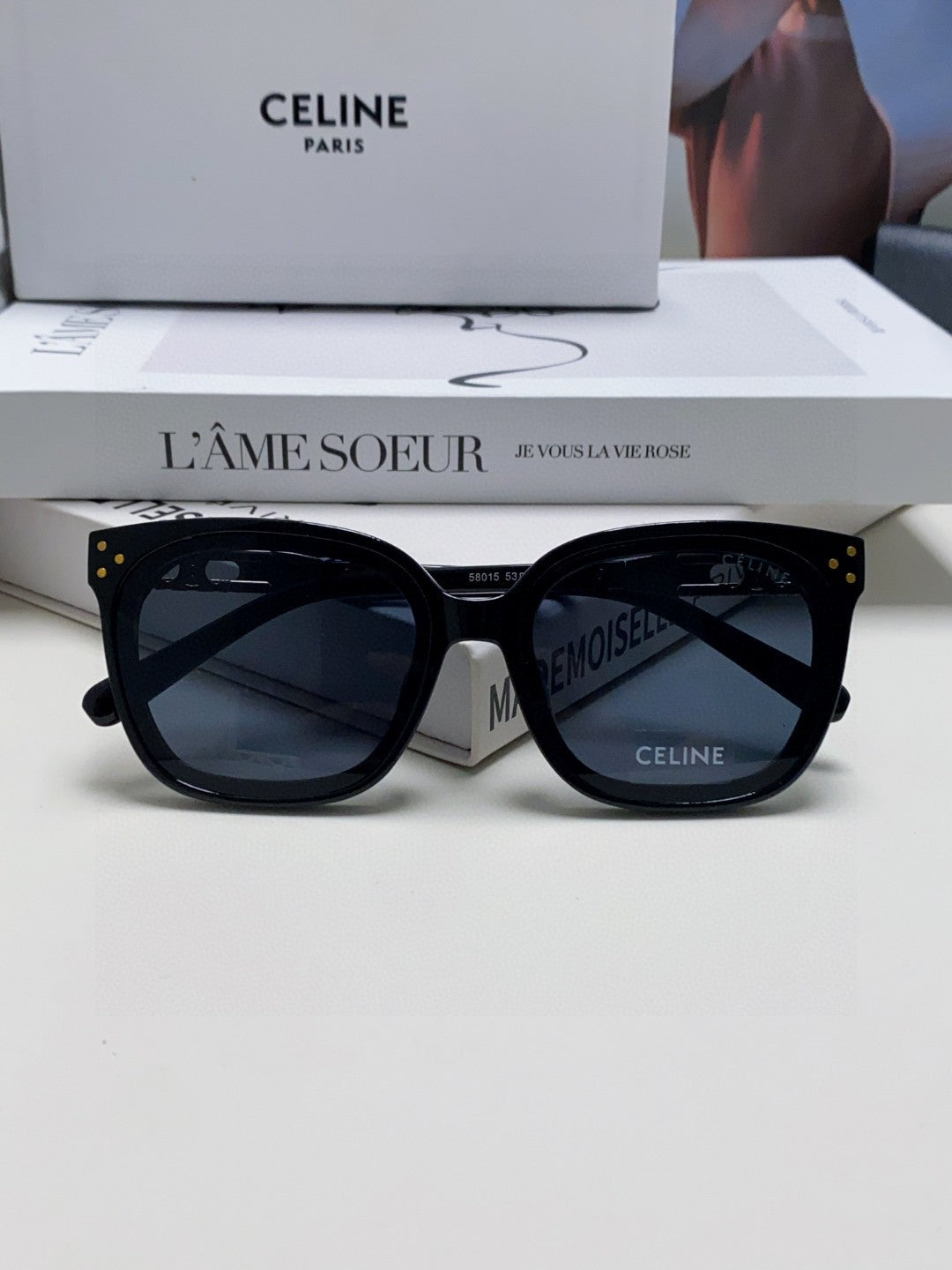 CELINE TRIOMPHE SUNGLASSES  573252 IN BLACK ACETATE METAL LOGO