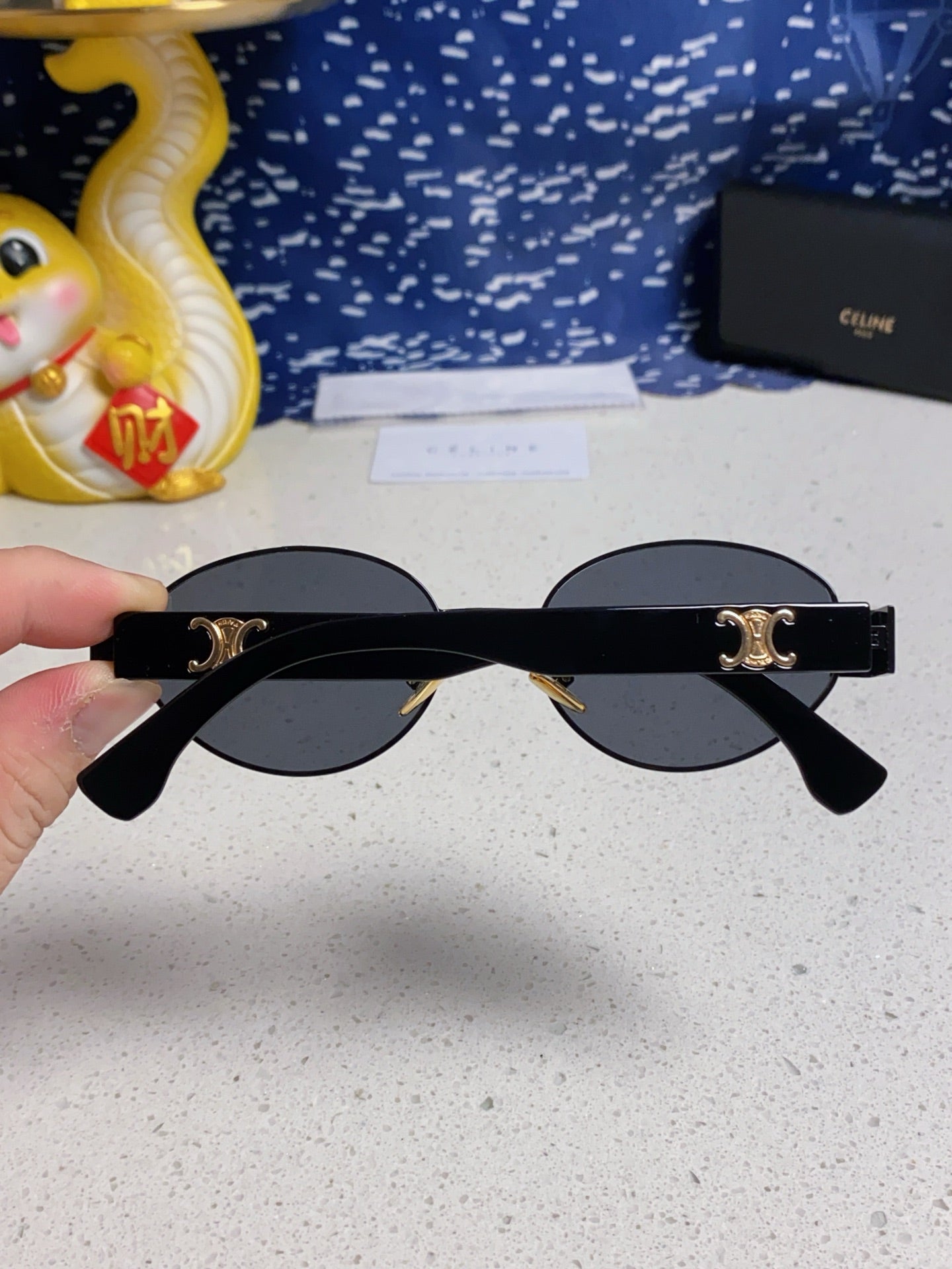 CELINE TRIOMPHE SUNGLASS 538534 IN BLACK ACETATE