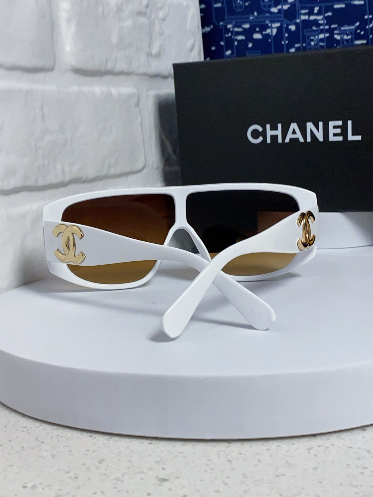CHANEL SQUARE SUNGLASSES CH5495 IN WHITE ACETATE BROWN LENSES